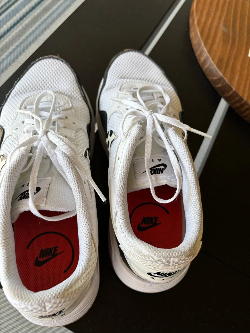 Nike White and Black Sneakers with Camo Swoosh size 8
